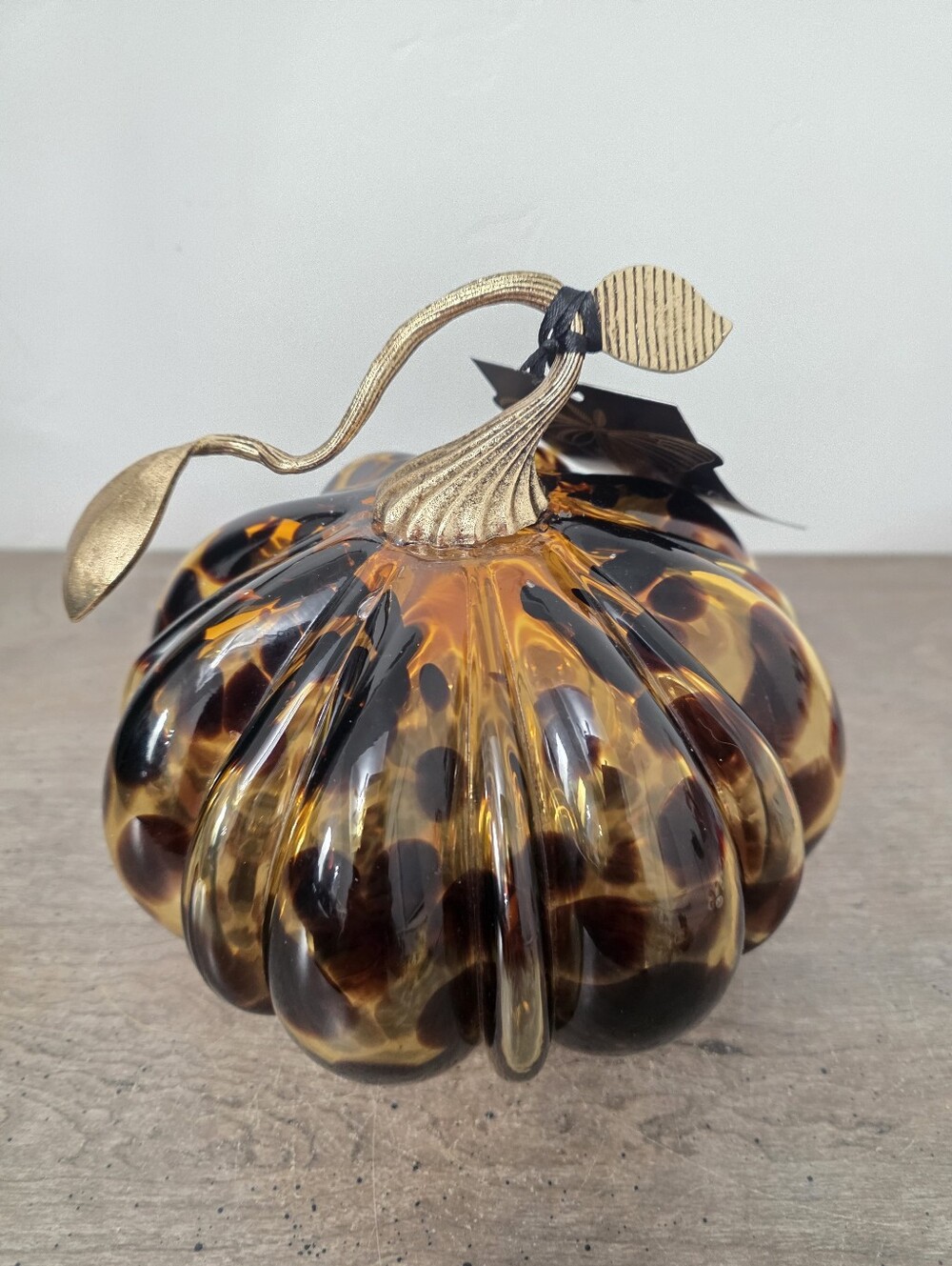Christian Siriano Glass Pumpkin Leopard Tortoise Print Gold Stem Fall Decor